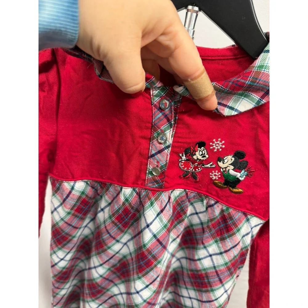 Vintage Disney Store Little Girls Red Plaid Minnie & Mickey Christmas Nightgown